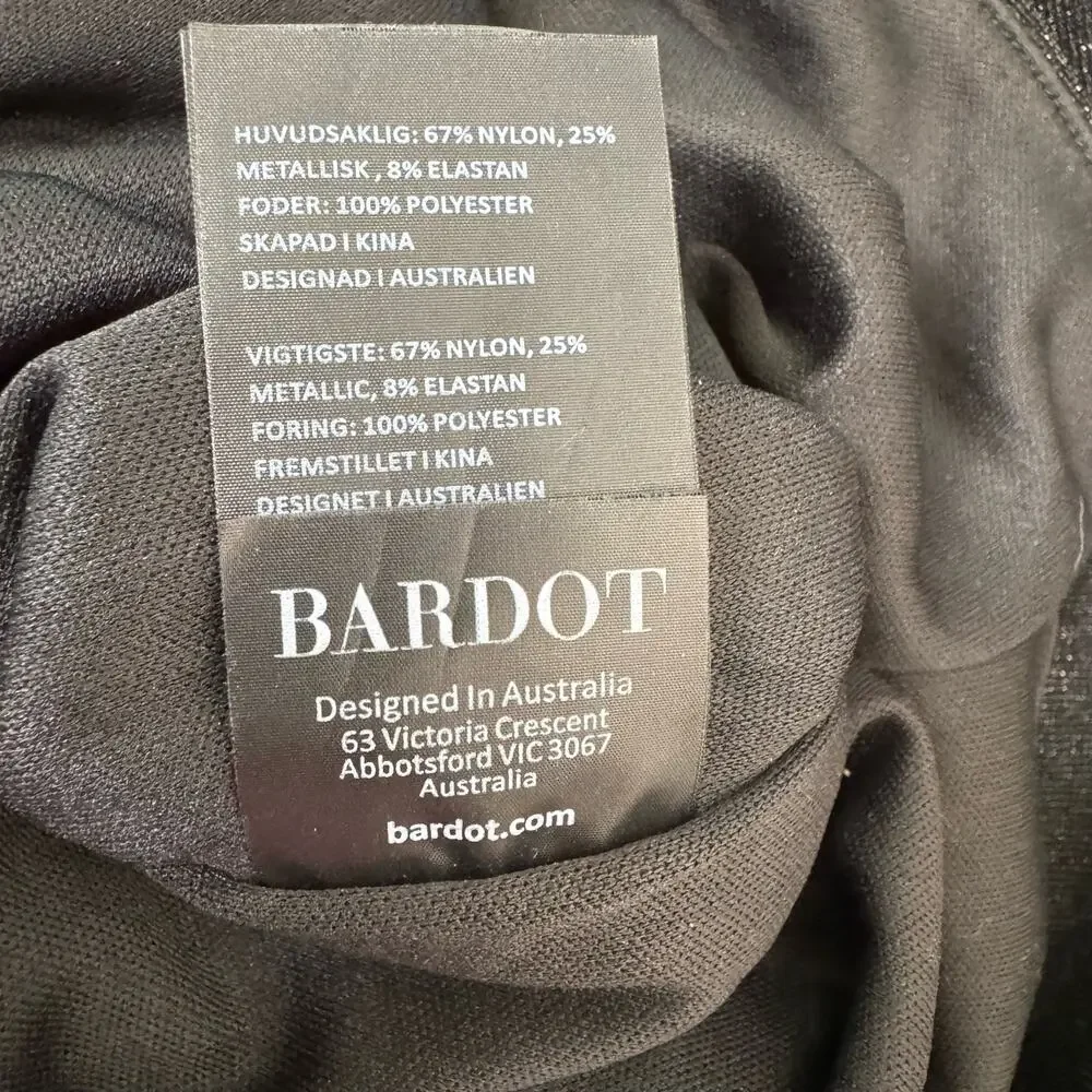 Bardot Womens Long Sleeve V Neck Short Dress Black Metallic Faux Wrap Large 8